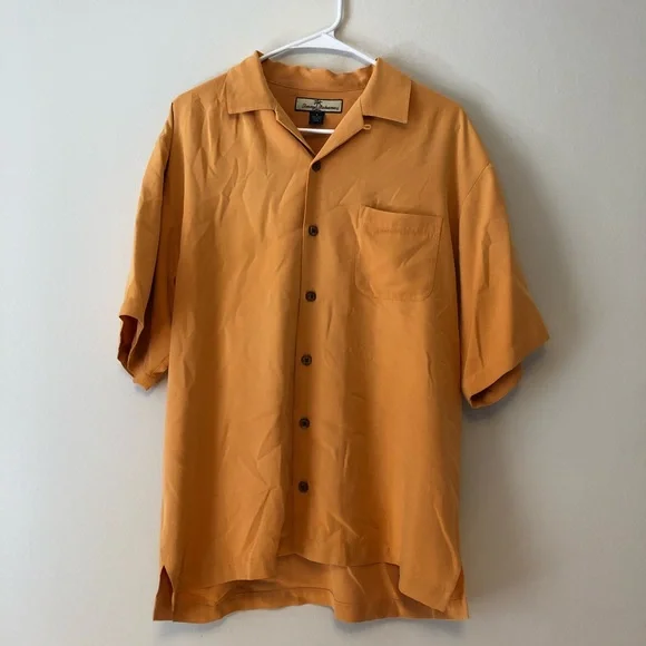 Tommy Bahama 100% Silk light orange button up - Picture 3 of 5